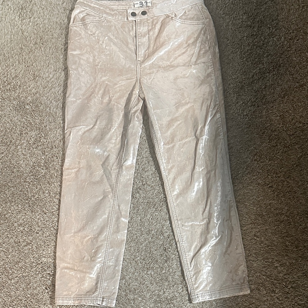 We The Free Cream Crushed Velvet Straight Leg Pants